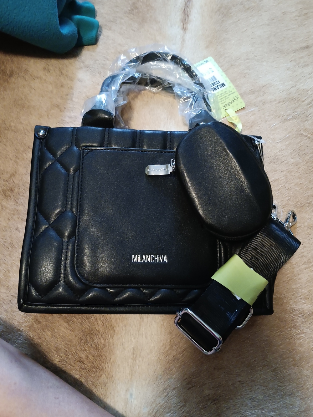 Black Quilted Crossbody Bag with Detachable Strap